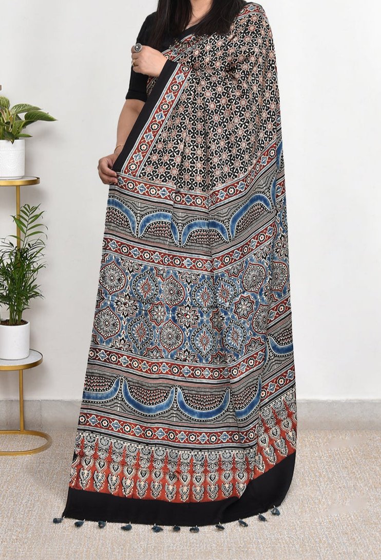 Ajrakh Modal Silk Premium Saree