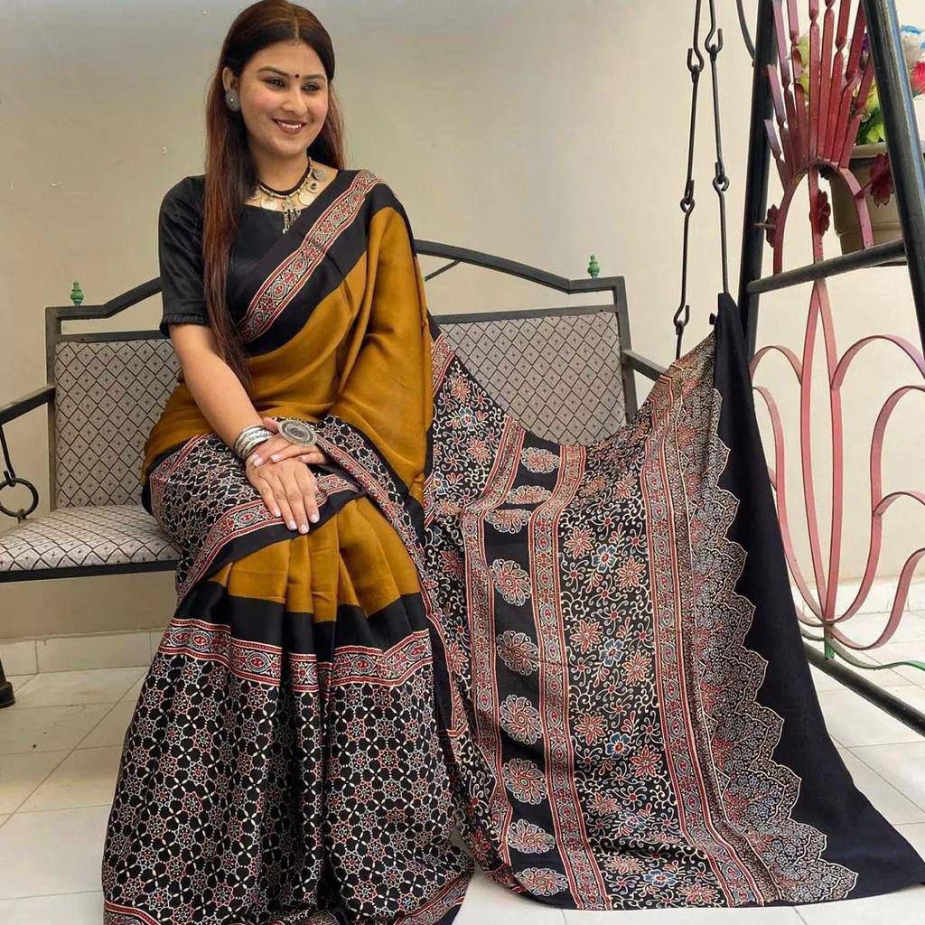 Ajrakh Modal Silk Premium Saree